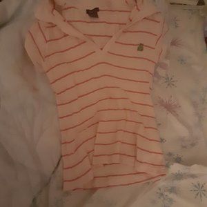 Rue 21 Pink Striped Short Sleeve shirt with Frog